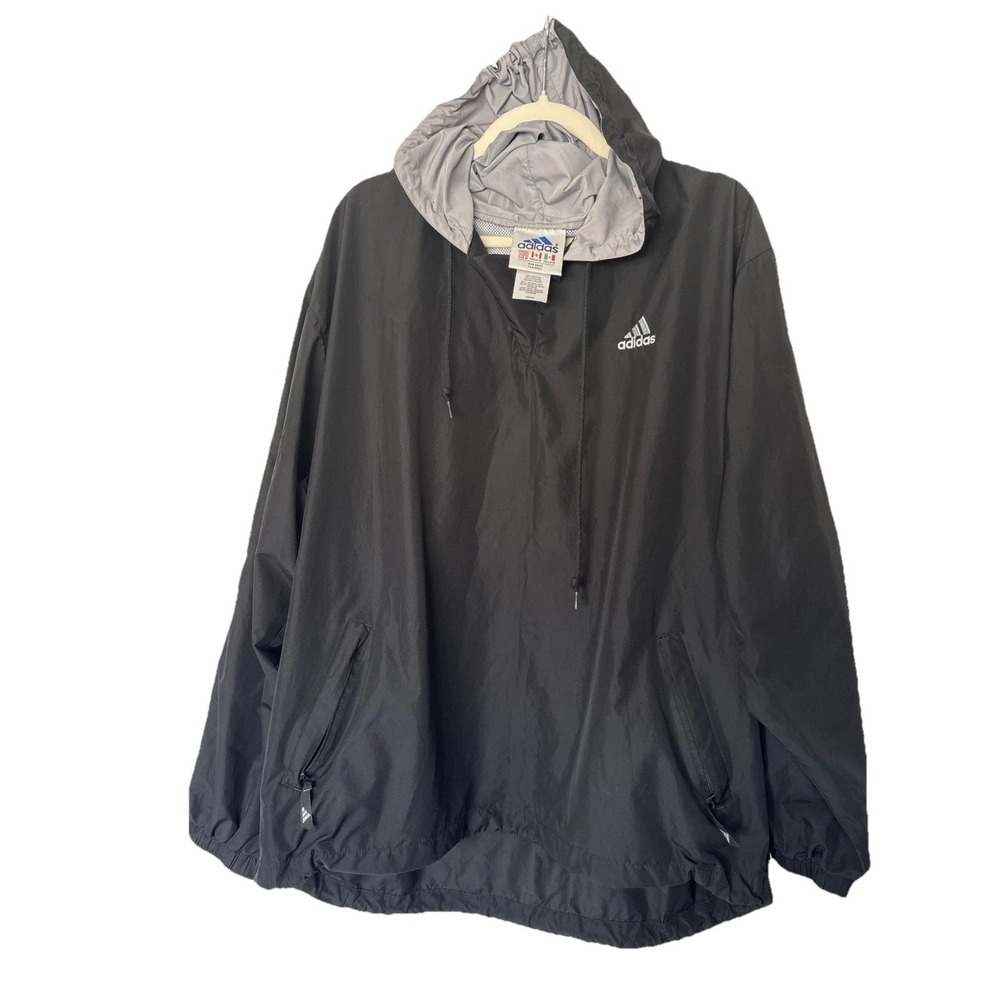 Y2K Vintage Adidas 3 Stripe Windbreaker M Hood And Drawstring Grunge Soccer